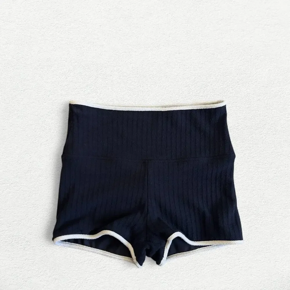 Montce Midi Bike Short in Black Cream Binded Terry Rib